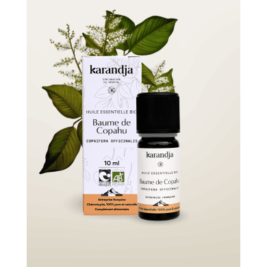 Huile essentielle BAUME DE COPAHU Bio chémotypée, 100% pure et naturelle, Karandja laboratoire.