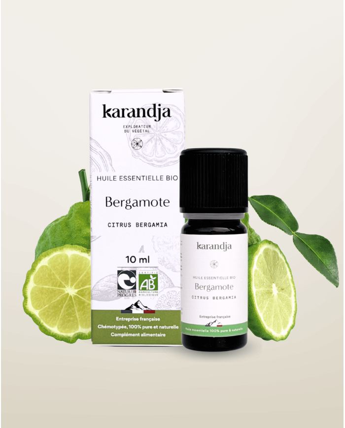 Huile essentielle BERGAMOTTE Bio chémotypée, 100% pure et naturelle, Karandja laboratoire.