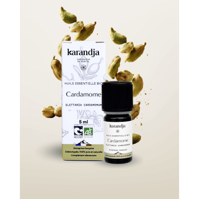 Huile essentielle CARDAMOME Bio chémotypée, 100% pure et naturelle, Karandja laboratoire.