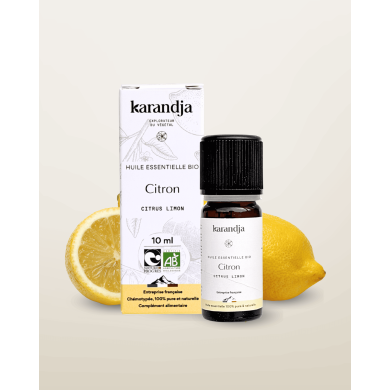 Huile essentielle CITRON Bio chémotypée, 100% pure et naturelle, Karandja laboratoire.
