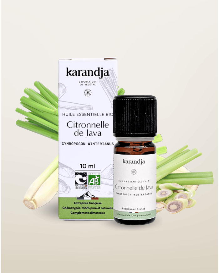 Huile essentielle CITRONNELLE DE JAVA Bio chémotypée, 100% pure et naturelle, Karandja laboratoire.