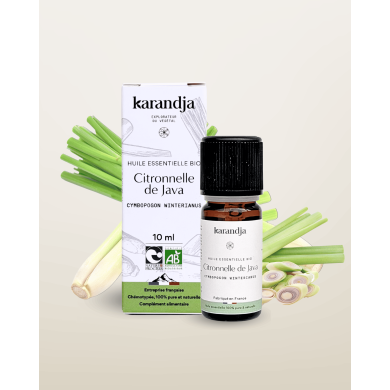 Huile essentielle CITRONNELLE DE JAVA Bio chémotypée, 100% pure et naturelle, Karandja laboratoire.