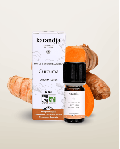 Huile essentielle CURCUMA Bio chémotypée, 100% pure et naturelle, Karandja laboratoire.