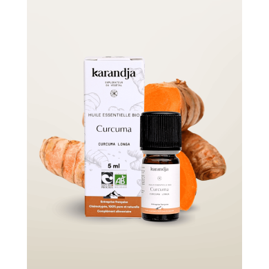 Huile essentielle CURCUMA Bio chémotypée, 100% pure et naturelle, Karandja laboratoire.