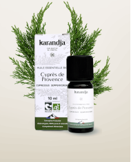 Huile essentielle CYPRES DE PROVENCE Bio chémotypée, 100% pure et naturelle, Karandja laboratoire, origine France.