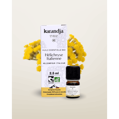 Huile essentielle HELICHRYSE ITALIENNE Bio chémotypée, 100% pure et naturelle, origine France, Karandja laboratoire.