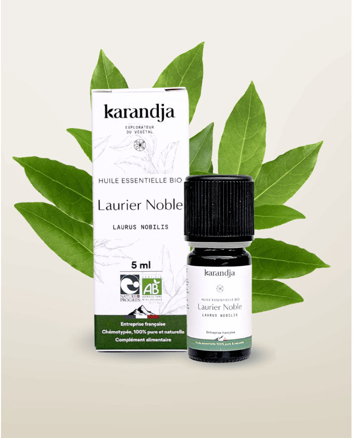 Huile essentielle LAURIER NOBLE Bio chémotypée, 100% pure et naturelle, Karandja laboratoire, origine France - Vaucluse (84).