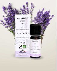 Huile essentielle LAVANDE FINE Bio chémotypée, 100% pure et naturelle, Karandja laboratoire, origine France - Hautes-Alpes (05).