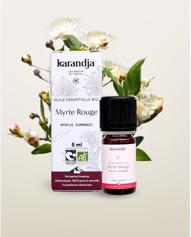 Huile essentielle MYRTE ROUGE Bio chémotypée, 100% pure et naturelle, Karandja laboratoire.