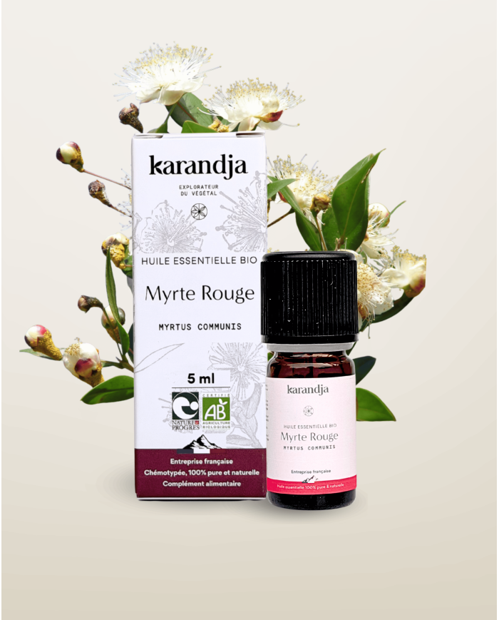 Huile essentielle MYRTE ROUGE Bio chémotypée, 100% pure et naturelle, Karandja laboratoire.