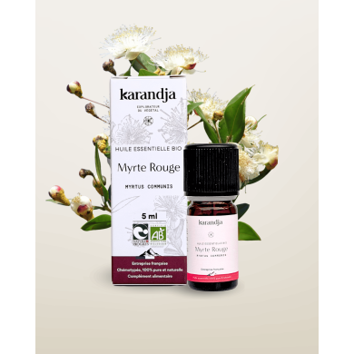 Huile essentielle MYRTE ROUGE Bio chémotypée, 100% pure et naturelle, Karandja laboratoire.