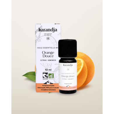 Huile essentielle ORANGE DOUCE Bio chémotypée, 100% pure et naturelle, Karandja laboratoire.