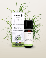 Huile essentielle PALMAROSA Bio chémotypée, 100% pure et naturelle, Karandja laboratoire.