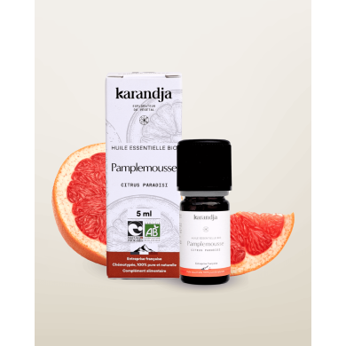 Huile essentielle PAMPLEMOUSSE Bio chémotypée, 100% pure et naturelle, Karandja laboratoire.