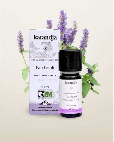 Huile essentielle PATCHOULI Bio chémotypée, 100% pure et naturelle, Karandja laboratoire.