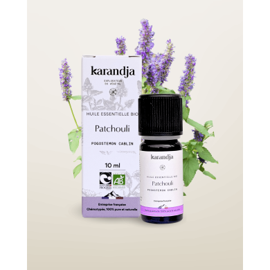 Huile essentielle PATCHOULI Bio chémotypée, 100% pure et naturelle, Karandja laboratoire.