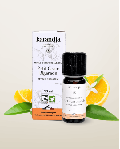 Huile essentielle PETIT GRAIN BIAGARDE Bio chémotypée, 100% pure et naturelle, Karandja laboratoire.