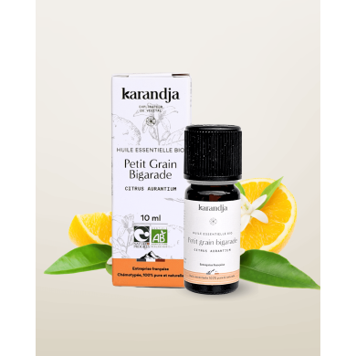 Huile essentielle PETIT GRAIN BIAGARDE Bio chémotypée, 100% pure et naturelle, Karandja laboratoire.