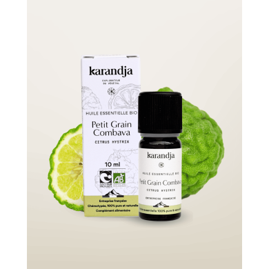 Huile essentielle PETIT GRAIN COMBAVA Bio chémotypée, 100% pure et naturelle, Karandja laboratoire.