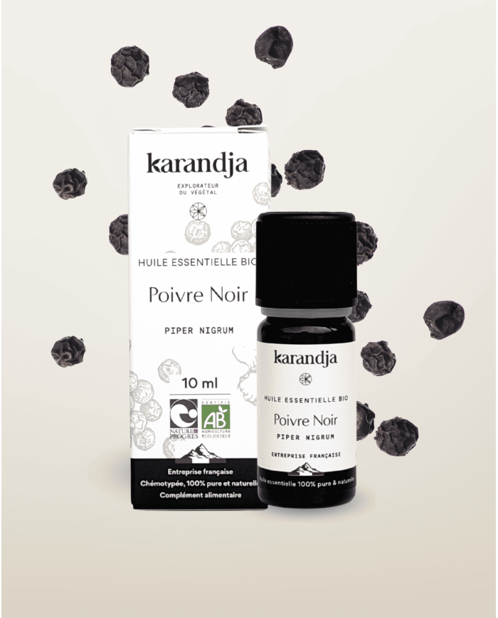 Huile essentielle POIVRE NOIR Bio chémotypée, 100% pure et naturelle, Karandja laboratoire.