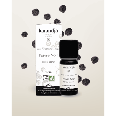Huile essentielle POIVRE NOIR Bio chémotypée, 100% pure et naturelle, Karandja laboratoire.