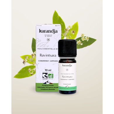 Huile essentielle RAVINTSARA Bio chémotypée, 100% pure et naturelle, Karandja laboratoire.
