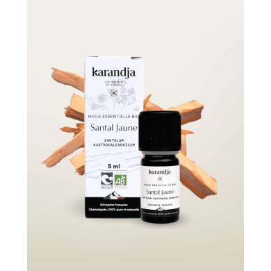 Huile essentielle SANTAL JAUNE Bio chémotypée, 100% pure et naturelle, Karandja laboratoire.