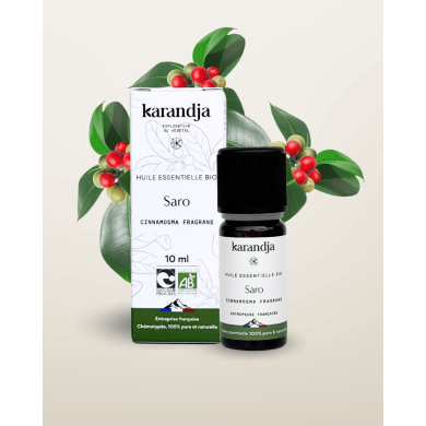 Huile essentielle SARO Bio chémotypée, 100% pure et naturelle, Karandja laboratoire.