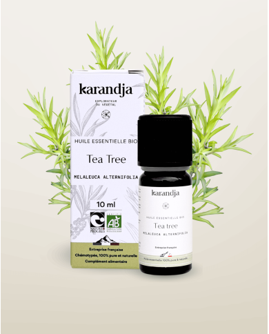 Huile essentielle TEA TREE Bio chémotypée, 100% pure et naturelle, Karandja laboratoire.