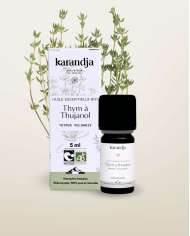 Huile essentielle THYM THUJANOL Bio chémotypée, 100% pure et naturelle, origine France (Hautes-Alpes), Karandja laboratoire.