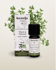 Huile essentielle THYM A THYMOL Bio chémotypée, 100% pure et naturelle, Karandja laboratoire.