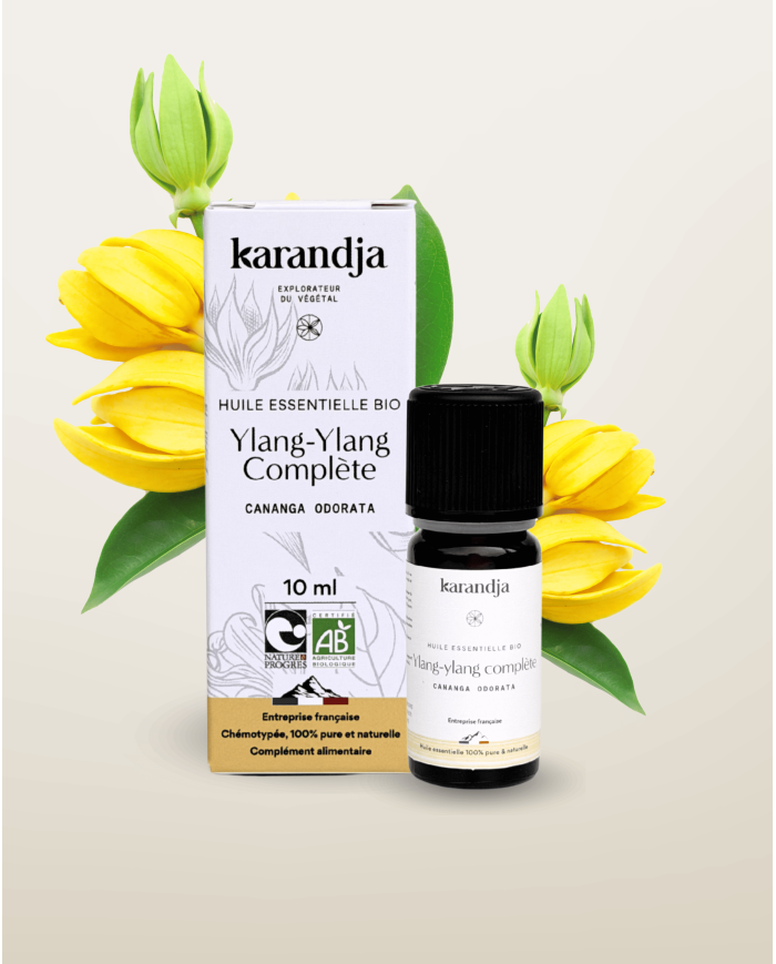 Huile essentielle YLANG-YLANG COMPLETE Bio chémotypée, 100% pure et naturelle, Karandja laboratoire.