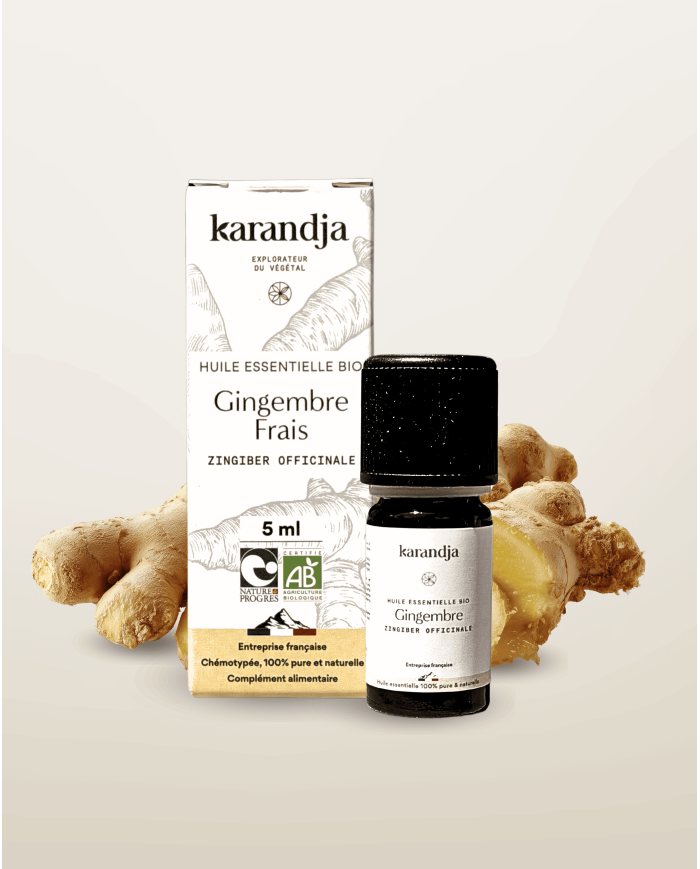 Huile essentielle GINGEMBRE FRAIS Bio chémotypée, 100% pure et naturelle, Karandja laboratoire.