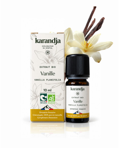 Huile essentielle VANILLE Bio chémotypée, 100% pure et naturelle, Karandja laboratoire.
