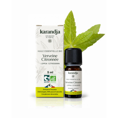 Huile essentielle VERVEINE CITRONNÉE Bio chémotypée, 100% pure et naturelle, Karandja laboratoire.