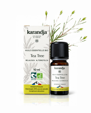 Huile essentielle TEA TREE Bio chémotypée, 100% pure et naturelle, Karandja laboratoire.