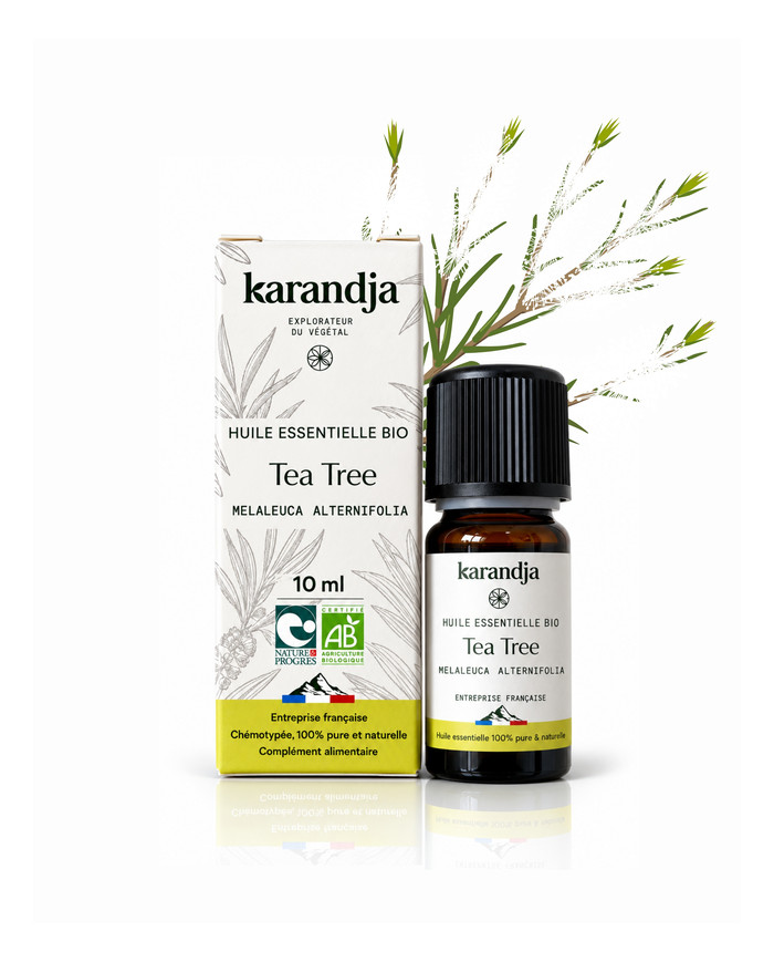 Huile essentielle TEA TREE Bio chémotypée, 100% pure et naturelle, Karandja laboratoire.