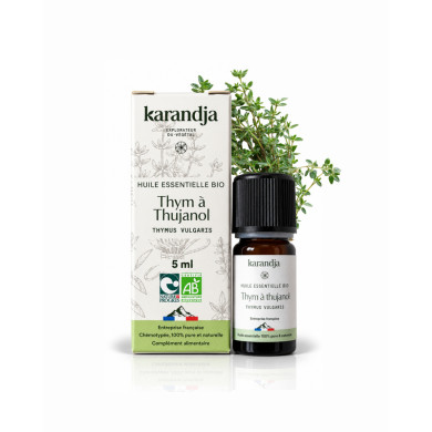 Huile essentielle THYM THUJANOL Bio chémotypée, 100% pure et naturelle, origine France (Hautes-Alpes), Karandja laboratoire.