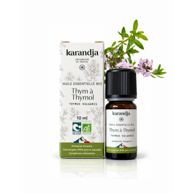 Huile essentielle THYM A THYMOL Bio chémotypée, 100% pure et naturelle, Karandja Laboratoire.