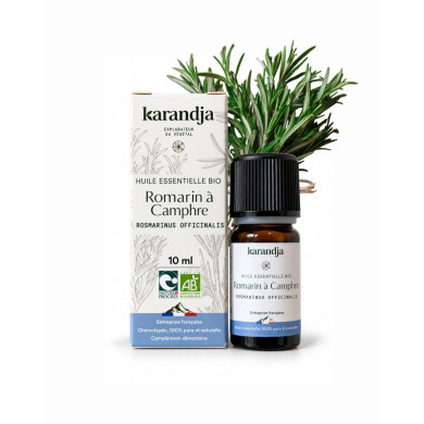 Huile essentielle ROMARIN A CAMPHRE Bio chémotypée, 100% pure et naturelle, Karandja laboratoire, origine France.