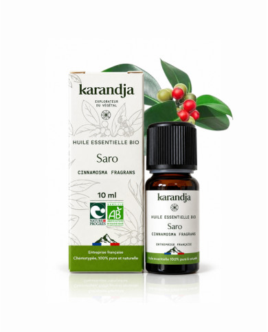 Huile essentielle SARO Bio chémotypée, 100% pure et naturelle, Karandja laboratoire.