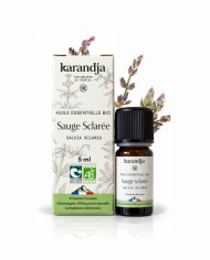 Huile essentielle SAUGE SCLAREE Bio chémotypée, 100% pure et naturelle, Karandja laboratoire, origine France - Vaucluse.