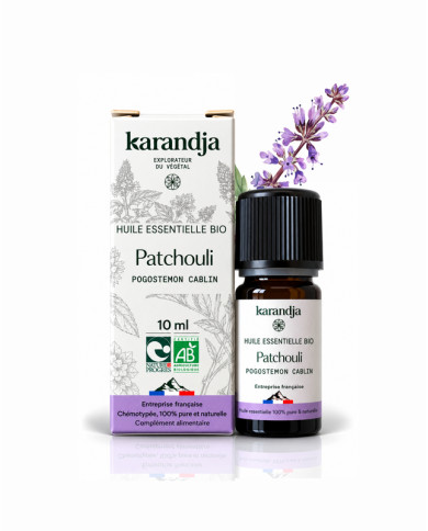 Huile essentielle PATCHOULI Bio chémotypée, 100% pure et naturelle, Karandja laboratoire.