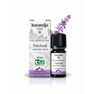 Huile essentielle PATCHOULI Bio chémotypée, 100% pure et naturelle, Karandja laboratoire.