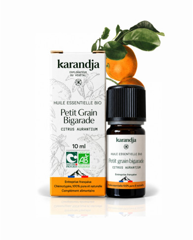 Huile essentielle PETIT GRAIN BIAGARDE Bio chémotypée, 100% pure et naturelle, Karandja laboratoire.