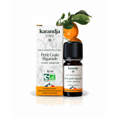 Huile essentielle PETIT GRAIN BIAGARDE Bio chémotypée, 100% pure et naturelle, Karandja laboratoire.