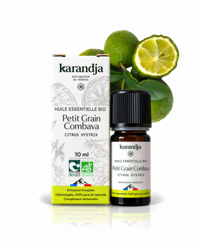 Huile essentielle PETIT GRAIN COMBAVA Bio chémotypée, 100% pure et naturelle, Karandja laboratoire.