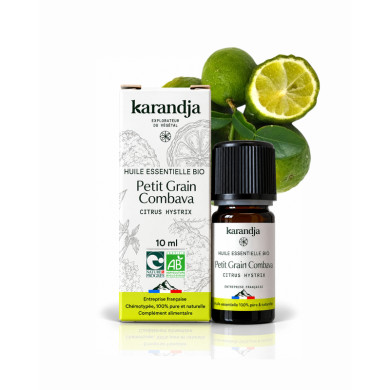 Huile essentielle PETIT GRAIN COMBAVA Bio chémotypée, 100% pure et naturelle, Karandja laboratoire.