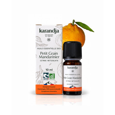 Huile essentielle PETIT GRAIN MANDARINIER Bio chémotypée, 100% pure et naturelle, Karandja laboratoire.