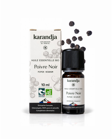 Huile essentielle POIVRE NOIR Bio chémotypée, 100% pure et naturelle, Karandja laboratoire.